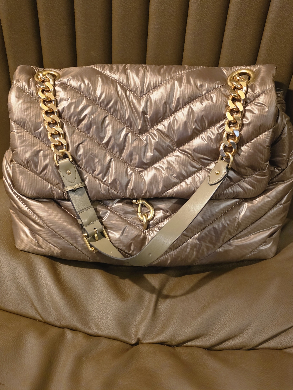 Rebecca Minkoff  Quilted Shoulder Bag Olive Gold with Gold Hardware